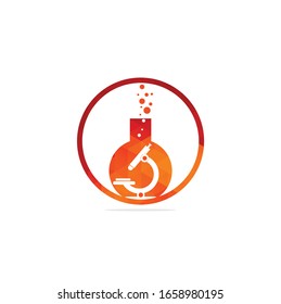 Flask Laboratory Glass Icon Vector Logo Template Illustration Design. laboratory logo. laboratory microscope logo. lab beaker and microscope logo.	