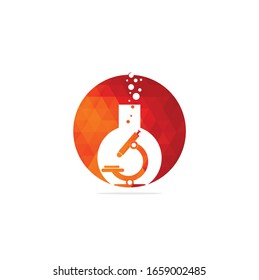Diseño de la ilustración de la plantilla del logotipo del vector de lentes de vidrio Flask Laboratory logotipo de laboratorio. logotipo de microscopio de laboratorio. logo del vaso de precipitados y microscopio.	