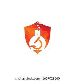 Diseño de la ilustración de la plantilla del logotipo del vector de lentes de vidrio Flask Laboratory logotipo de laboratorio. logotipo de microscopio de laboratorio. logo del vaso de precipitados y microscopio.	