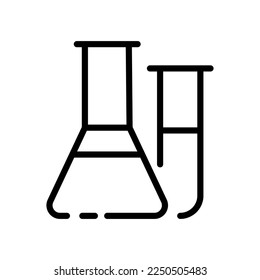 Flask line icon. Chemistry, chemicals, knowledge, scientists, research, laboratory, equipment, biochemistry, glass, container, tube, test tube. Science concept Vector black line icon