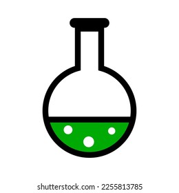 Flask with liquid. Chemistry lab logo. Vector.