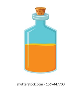 Flask with liquid. Magic alchemical elixir. Witch Drink. Vector image isolated on a white background.