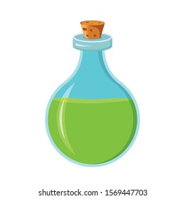 Flask with liquid. Magic alchemical elixir. Witch Drink. Vector image isolated on a white background.