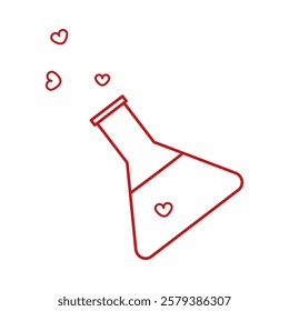 Flask. Love. Red icon of a flask with hearts. Icon for Valentine's Day. Clipart. Isolated element.	 