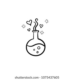 Flask with magic potion hand drawn outline doodle icon. Magic potion vector sketch illustration for print, web, mobile and infographics isolated on white background.