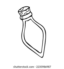 Flask with magic potion. Hand drawn mystical doodle design element. Isolated on white background.Vector illustration