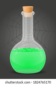 flask with magic potion, witches vector illustration isolated on black background