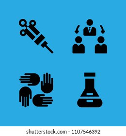 flask, manager, supportive hands and syringe icons vector in sample icon set for web and graphic design