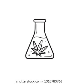 Flasche mit Marihuana Extraktion handgezeichnet Umriss-Doodle-Symbol. Medizinische Cannabis, CBD-Ölkonzept. Vektorgrafik-Illustration für Druck, Web, Mobile und Infografiken auf weißem Hintergrund.