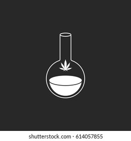 Flask with marijuana symbol simple , silhouette icon on background