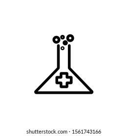 Flask with a medical cross icon. Outline flask with a medical cross vector icon for web design isolated on white background