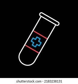Flask with medical cross vector icon on black background. Medicine and healthcare, medical support sign. Graph symbol for medical web site and apps design, logo, app, UI