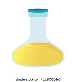 Flask with Medicine Concept Icon and Label. Health Research Symbol, Icon and Badge. Cartoon Vector illustration.