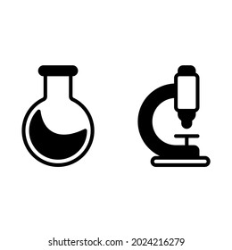 Flask and microscope icon with glyph style. Suitable for website design, logo, app and UI. Based on the size of the icon in general, so it can be reduced.