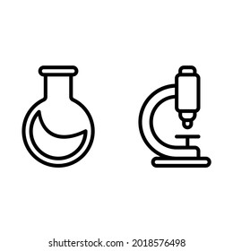 Flask and microscope icon with outline style and pixel perfect base. Suitable for website design, logo, app and UI. Based on the size of the icon in general, so it can be reduced.