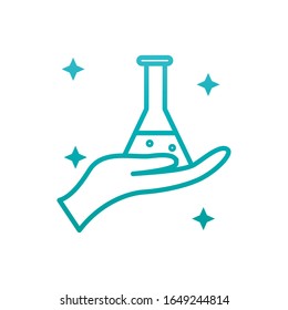 Flask over hand gradient style icon design, Chemistry science laboratory research technology biology equipment and test theme Vector illustration