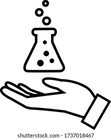 Flask over hand line style icon isolated on white background vector illustration eps 10