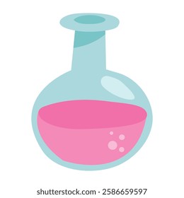 Flask with pink liquid icon. Flat illustration of flask with pink liquid icon for web design