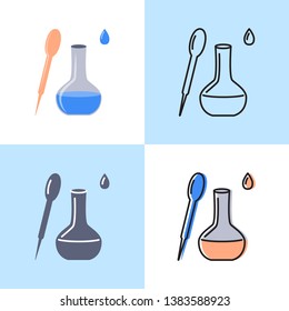 Flask and pipette icon set in flat and line style