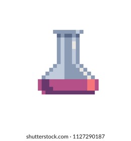 Сhemical flask pixel art icon. Laboratory glassware isolated vector flat illustration. Design for stickers, logo and mobile app. Game assets 8-bit sprite.
