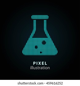 Flask - pixel icon. Vector Illustration. Design logo element. Isolated on black background. It is easy to change to any color.