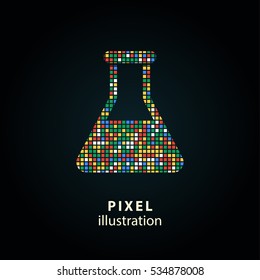 Flask - pixel icon. Vector Illustration. Design logo element. Isolated on black background. It is easy to change to any color.