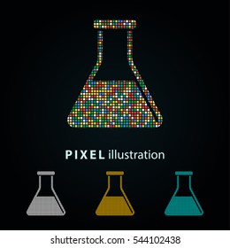 Flask - pixel icon. Vector Illustration. Design logo element. Isolated on black background. It is easy to change to any color.