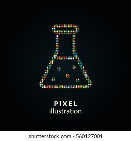 Flask - pixel icon. Vector Illustration. Design logo element. Isolated on black background. It is easy to change to any color.