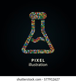 Flask - pixel icon. Vector Illustration. Design logo element. Isolated on black background. It is easy to change to any color.