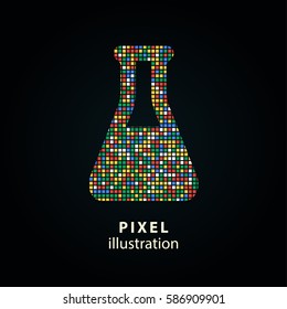 Flask - pixel icon. Vector Illustration. Design logo element. Isolated on black background. It is easy to change to any color.