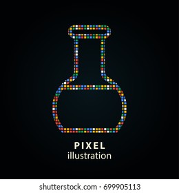 Flask - pixel icon. Vector Illustration. Design logo element. Isolated on black background. It is easy to change to any color.