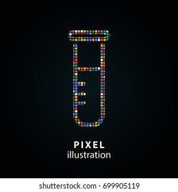 Flask - pixel icon. Vector Illustration. Design logo element. Isolated on black background. It is easy to change to any color.