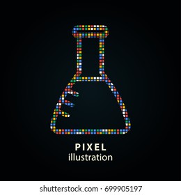 Flask - pixel icon. Vector Illustration. Design logo element. Isolated on black background. It is easy to change to any color.