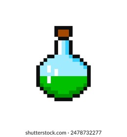 Flask pixel item for game interface. Elixir game element. Elixir 8 bit resource.