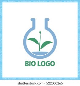 flask with plant, eco icon vector illustration eps10. Isolated badge bio logo flat design for website or app - stock graphics