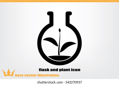flask with plant, eco icon vector illustration eps10