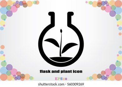 flask with plant, eco icon vector illustration 