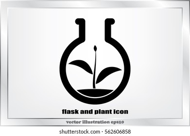 flask with plant, eco icon vector illustration.