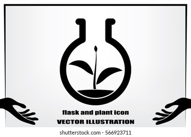 flask with plant, eco icon vector illustration.