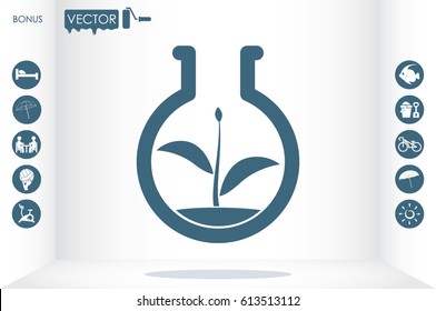 flask with plant, eco icon vector illustration eps10