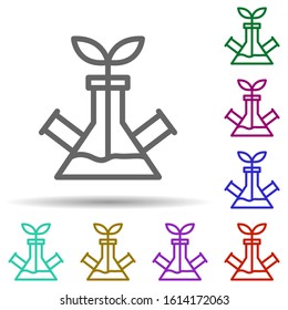 Flask, plant in multi color style icon. Simple thin line, outline vector of bioengineering icons for ui and ux, website or mobile application