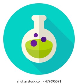 Flask with Poison Circle Icon. Flat Design Vector Illustration with Long Shadow. Witch Halloween Symbol.