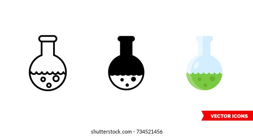 Flask poison icon of 3 types: color, black and white, outline. Isolated vector sign symbol.