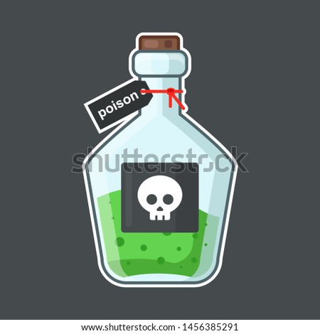 flask with poison on a black background. skull label. hazardous fluid. medical agent. flat vector illustration.
