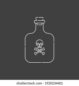 Flask poison with skull full face for concept design. Dangerous container. Potion beverage medical conception. Chemistry icon. Venom, danger symbol. Isolated flat illustration on black background.
