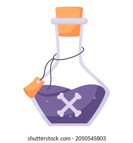A flask with poison and a stopper. Halloween. Flat cartoon style