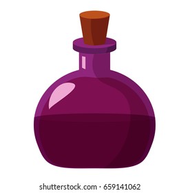 Flask of potion. Cartoon flat illustration of alchemist or magic beaker of potion or poison. Great as halloween or medieval game design element.