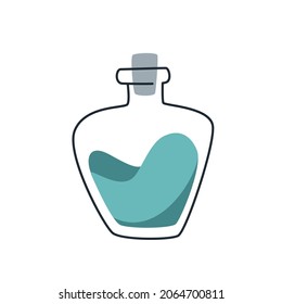 A flask with a potion, corked. Medication concept. Medicine icon. Halloween concept. Vector illustration isolated on white background.