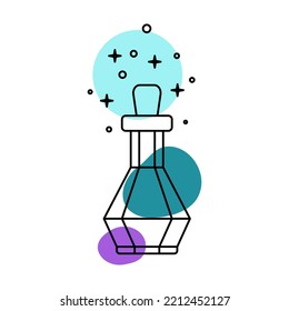 flask with potion in the style of line art with colored spots. vector illustration