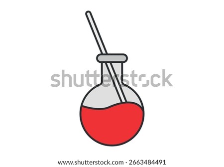 Flask with red liquid on a white background